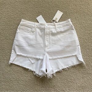 NEW Good American Classic Cut-Off Short White Size 12 Jean Stretch Fringe NWT